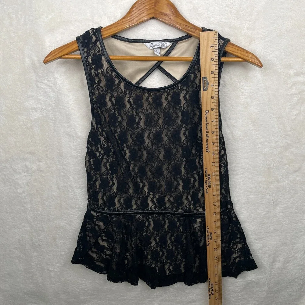 Speechless Black Lace Peplum Top Womens Large Open Back Sleeveless Whimsigoth - Picture 4 of 9